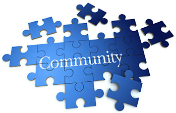 3D rendering of a forming puzzle with the word Community